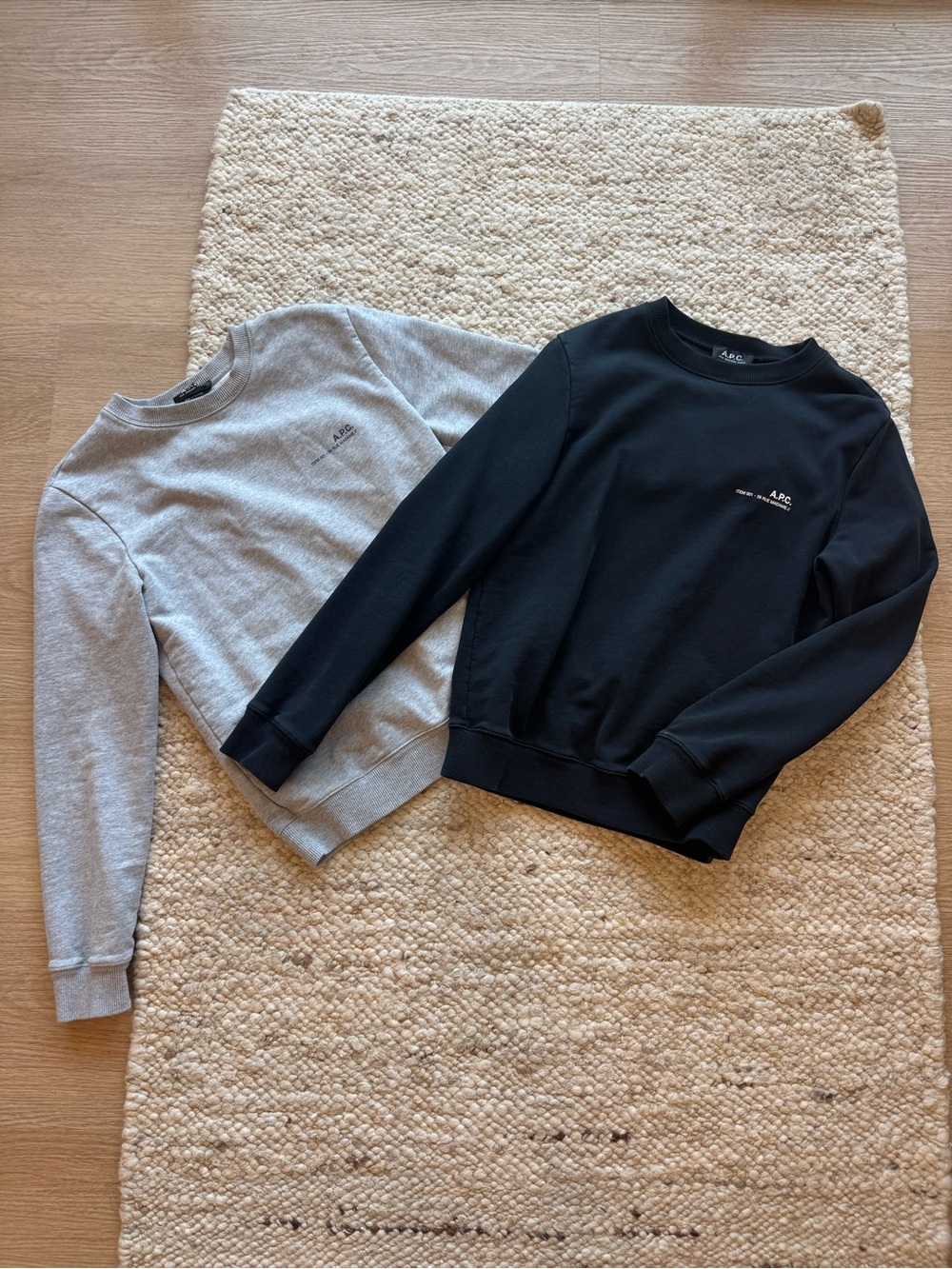 A.P.C. Logo Crewneck Sweatshirts, Black & Gray, Size XS